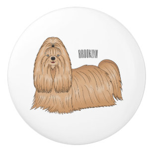 Bouton De Porte En Céramique Chih tzu long cheveux dessin de chien