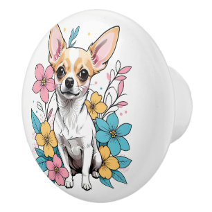Bouton De Porte En Céramique Chihuahua du printemps