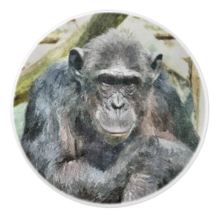 BOUTON DE PORTE EN CÉRAMIQUE CHIMPANZÉS