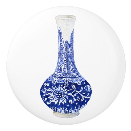 Bouton De Porte En Céramique Chinoiserie florale Bleu Blanc Folithe Ginger Jar (Devant)
