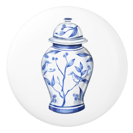Bouton De Porte En Céramique Chinoiserie Ginger Jar White (Devant)