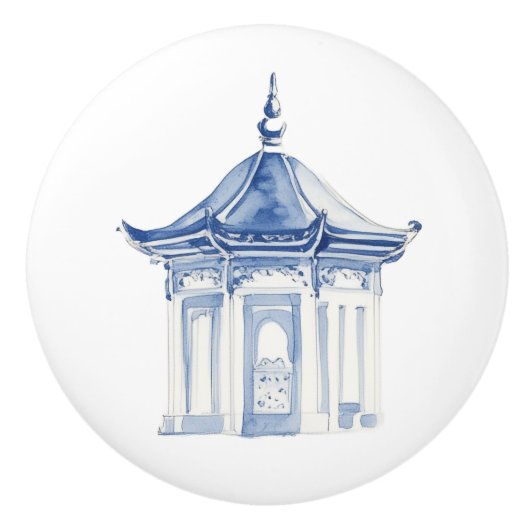 Bouton De Porte En Céramique Chinoiserie Pagode 3 (Devant)