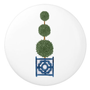 Bouton De Porte En Céramique Chinoiserie Triple Topiary Tree