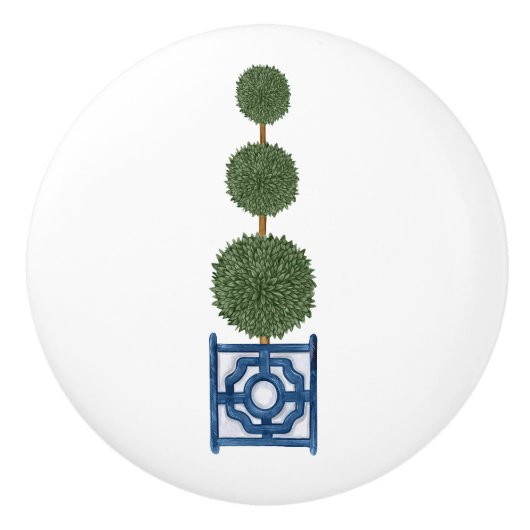 Bouton De Porte En Céramique Chinoiserie Triple Topiary Tree (Devant)