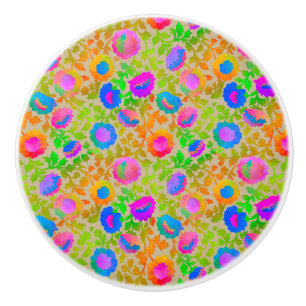 Bouton De Porte En Céramique Chintz Floral Exotique Beige