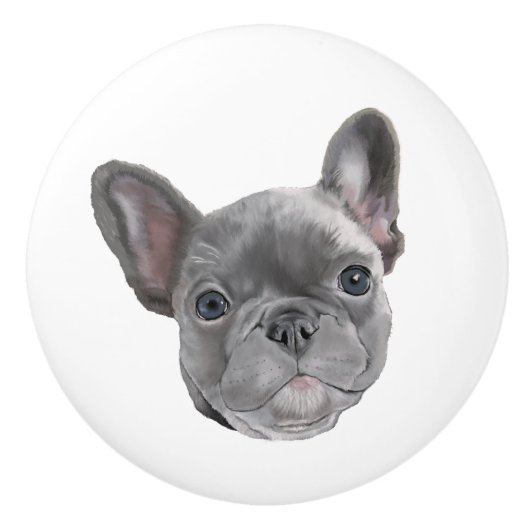 Bouton De Porte En Céramique Chiot de bouledogue français (Devant)