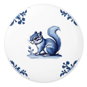 Bouton De Porte En Céramique Chipmunk Delft Blue White Corners Bois Animaux