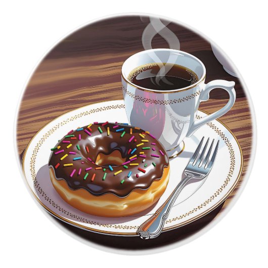Bouton De Porte En Céramique Chocolate Frosted Donut and Coffee  (Devant)