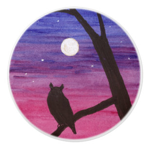 Bouton De Porte En Céramique Chouette à grande corne