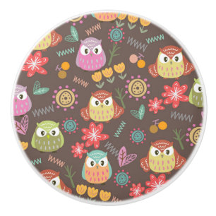 Bouton De Porte En Céramique Chouette Brown