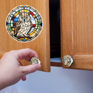 Bouton De Porte En Céramique Chouette en verre de Faux