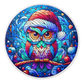 Bouton De Porte En Céramique Chouette enchantée perchée sur la branche de l'arb (Devant)