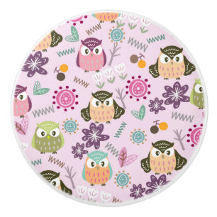 Bouton De Porte En Céramique Chouette rose