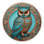 Bouton De Porte En Céramique Chouette turquoise (Devant)