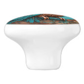 Bouton De Porte En Céramique Chouette turquoise (Côté)