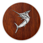 Bouton De Porte En Céramique Chrome Poisson Marlin sur le grain d'acajou Imprim (Devant)