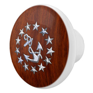 Bouton De Porte En Céramique Chrome Yacht drapeau sur le grain d'acajou Imprime