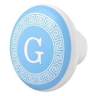 Bouton De Porte En Céramique Ciel bleu What Grèce clé cadre de ligne initiale M
