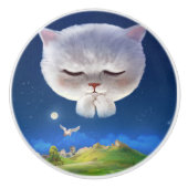 Bouton De Porte En Céramique Ciel nocturne avec chat (Devant)