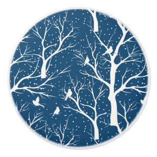 Bouton De Porte En Céramique Ciel vintage Oiseaux blancs Snowflakes