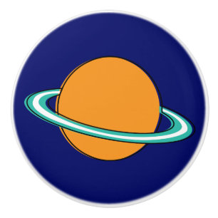 Bouton De Porte En Céramique Cinquante-neuf - planète à anneau orange
