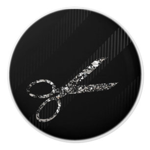 Bouton De Porte En Céramique Ciseaux pailletés Glam Argent Salon Moderne Chic