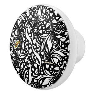 Bouton De Porte En Céramique Citation de vie Black Paisley Knob par Adiela Akoo