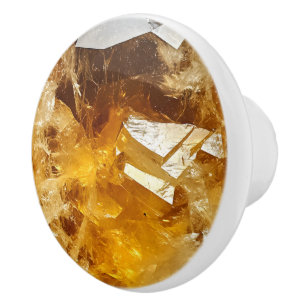 Bouton De Porte En Céramique Citrine Jaune Motif Gem