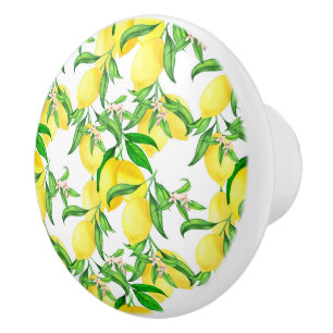 Bouton De Porte En Céramique Citrons de style fermier sur une vigne en céramiq