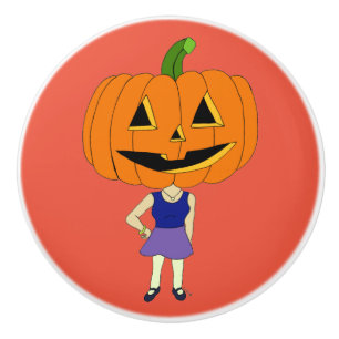 Bouton De Porte En Céramique citrouille chef chibi fille