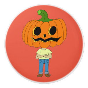 Bouton De Porte En Céramique citrouille chef chibi garçon
