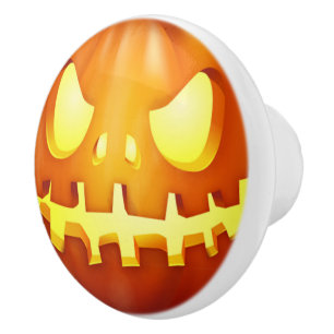 Bouton De Porte En Céramique Citrouille drôle Jack-o'-lantern rougeoyant de