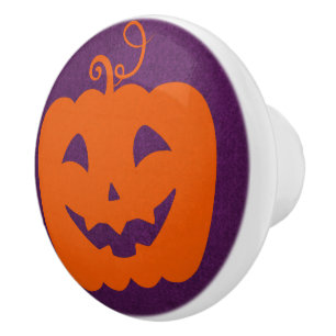 Bouton De Porte En Céramique Citrouille orange d'Halloween sur Arrière - plan v