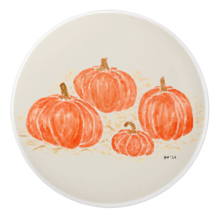 Bouton De Porte En Céramique Citrouilles citrouille d'aquarelle peinte à la mai