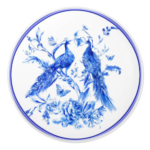 Bouton De Porte En Céramique Classic Porcelain Bleu Peacocks Arrière - plan bla