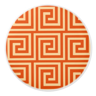 Bouton De Porte En Céramique Clé grecque, mandarine