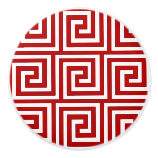 Bouton De Porte En Céramique Clé grecque, rouge profond et blanc (Devant)