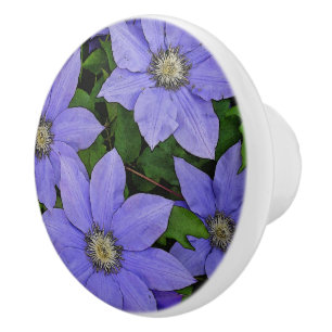 BOUTON DE PORTE EN CÉRAMIQUE CLÉMATIQUES BLEU PERIWINKLE