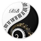 Bouton De Porte En Céramique Clés de piano de monogramme et notes musicales (Devant)