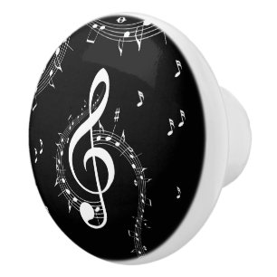 Bouton De Porte En Céramique Climacic G Clef Music Black