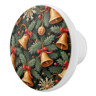 Bouton De Porte En Céramique Cloches de Fête, Motif de Noël Décoratif,