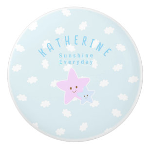 Bouton De Porte En Céramique Cloud Stars Baby Pastel Blue