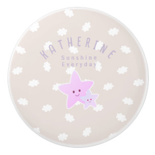 Bouton De Porte En Céramique Cloud Stars Baby Pastel Grey