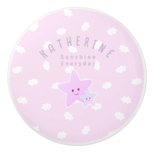 Bouton De Porte En Céramique Cloud Stars Bébé Pastel Rose