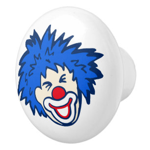 Bouton De Porte En Céramique Clown aux cheveux bleus amusement dessiner / poign