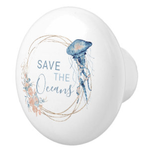 Bouton De Porte En Céramique Coastère Accueil aquarelle bleue composition perso