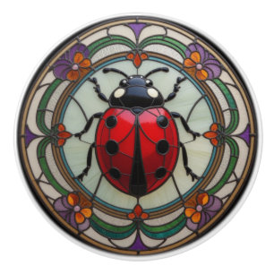 Bouton De Porte En Céramique Coccinelle en verre coloré