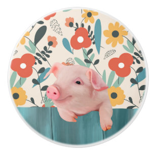 Bouton De Porte En Céramique Cochon de lait amical Bébé animal mignon
