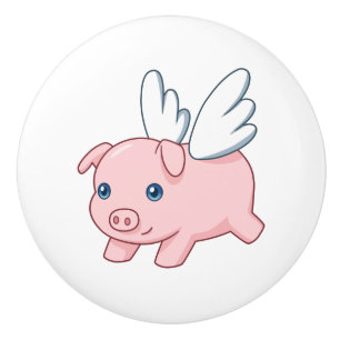 Bouton De Porte En Céramique Cochon Volant - Porcelet Mignon avec des Ailes