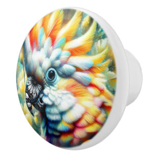 Bouton De Porte En Céramique Cockatoo Whimsal Oiseau Pépites jaunes Floral